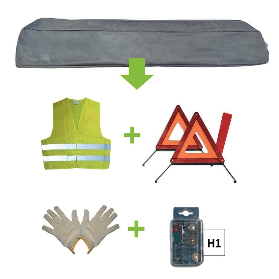 Kit Emergencia Y Seguridad JBM | Kit Emergencia Bolsa Gris + Mk H1 + Chaleco + Triang. + Guantes