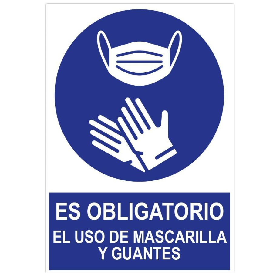 Proteccion Y Seguridad JBM | Poster Cartulina A3 Con "Es Obligatorio El Uso De Mascarilla Y Guantes"