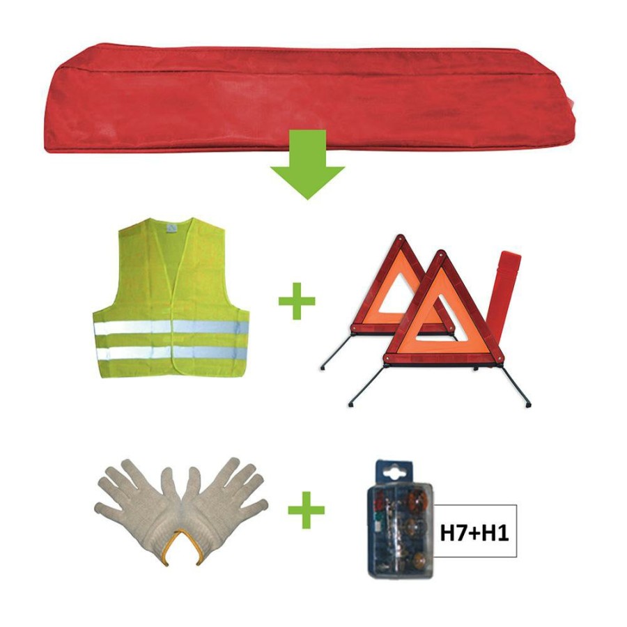 Kit Emergencia Y Seguridad JBM | Kit Emergencia Bolsa Roja + Mk H7+H1 + Chaleco + Triang. + Guantes