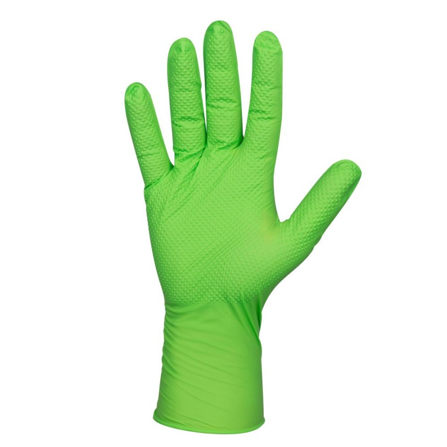 Proteccion Y Seguridad JBM | Guantes Verdes Desechables De Nitrilo T:Xl 7,0Mil (100 Uds.) Textura Diamante