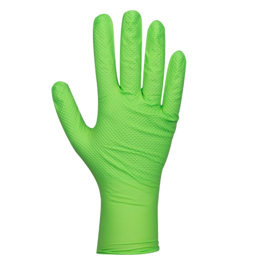 Proteccion Y Seguridad JBM | Guantes Verdes Desechables De Nitrilo T:Xl 7,0Mil (100 Uds.) Textura Diamante