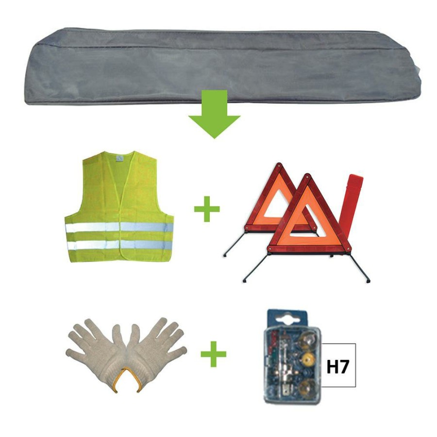 Kit Emergencia Y Seguridad JBM | Kit Emergencia Bolsa Gris + Mk H7 + Chaleco + Triang. + Guantes