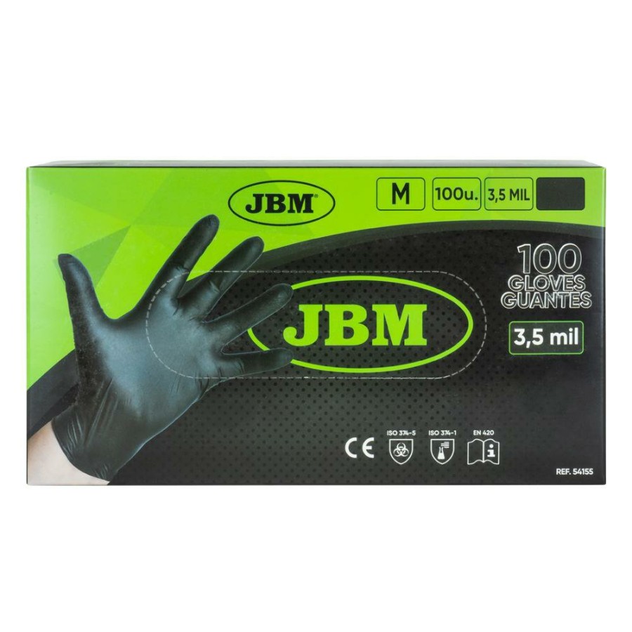 Proteccion Y Seguridad JBM | Guantes Negros Desechables De Nitrilo T:M 3.5Mil