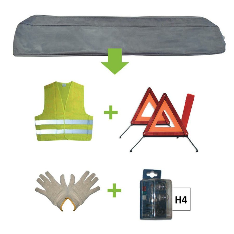 Kit Emergencia Y Seguridad JBM | Kit Emergencia Bolsa Gris + Mk H4 + Chaleco + Triang. + Guantes