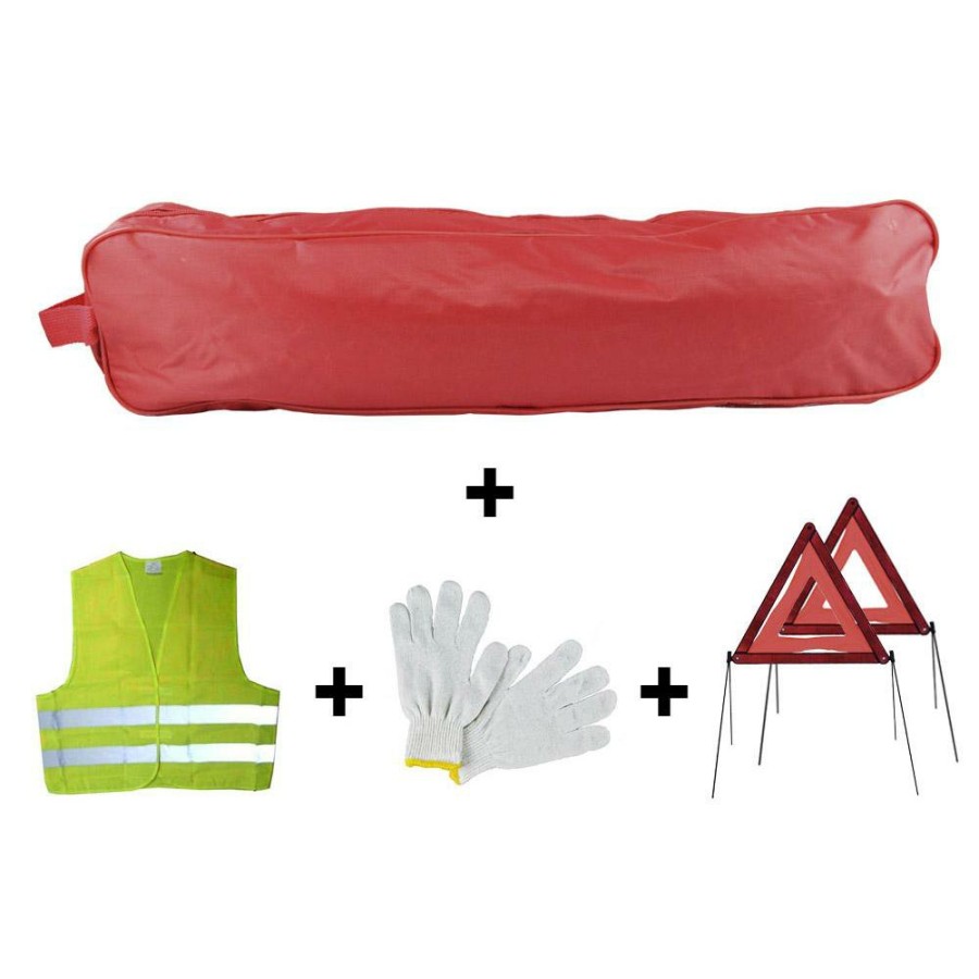 Kit Emergencia Y Seguridad JBM | Kit Emergencia Bolsa Roja Ribete+2Triangulos+Chaleco+Guantes