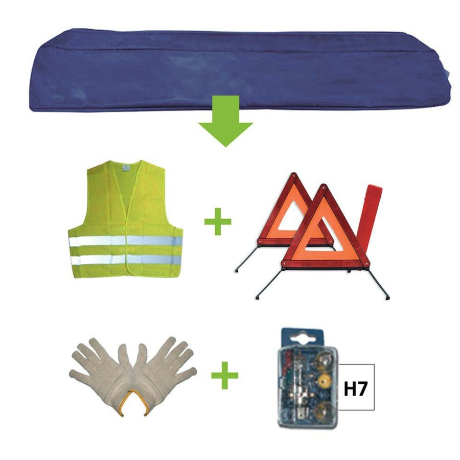 Kit Emergencia Y Seguridad JBM | Kit Emergencia Bolsa Azul + Mk H7 + Chaleco + Triang. + Guantes