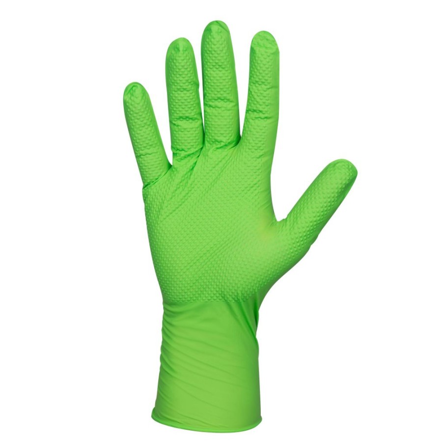 Proteccion Y Seguridad JBM | Guantes Verdes Desechables De Nitrilo T:L 7,0Mil (100 Uds.) Textura Diamante