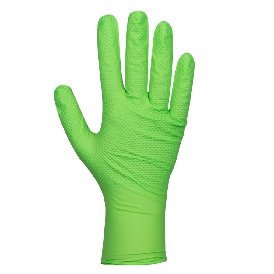 Proteccion Y Seguridad JBM | Guantes Verdes Desechables De Nitrilo T:L 7,0Mil (100 Uds.) Textura Diamante