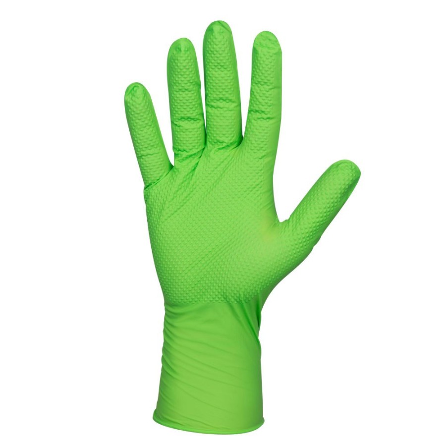 Proteccion Y Seguridad JBM | Guantes Verdes Desechables De Nitrilo T:M 7,0Mil (100 Uds.) Textura Diamante