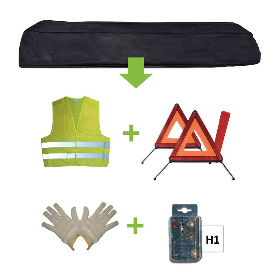 Kit Emergencia Y Seguridad JBM | Kit Emergencia Bolsa Negra + Mk H1 + Chaleco + Triang. + Guantes