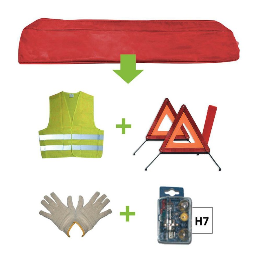 Kit Emergencia Y Seguridad JBM | Kit Emergencia Bolsa Roja + Mk H7 + Chaleco + Triang. + Guantes