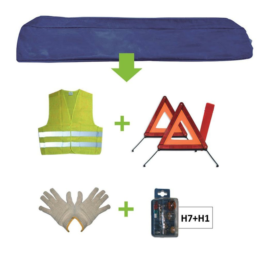 Kit Emergencia Y Seguridad JBM | Kit Emergencia Bolsa Azul + Mk H7+H1 + Chaleco + Triang. + Guantes