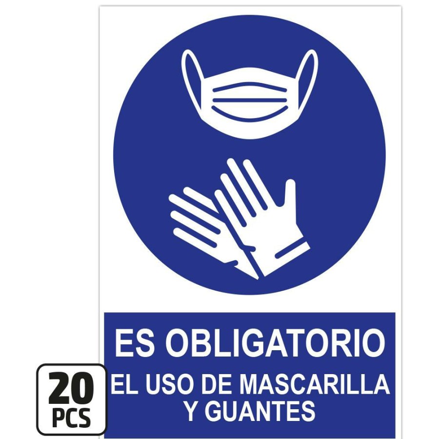 Proteccion Y Seguridad JBM | Pack De 20 Posters De "Es Obligatorio El Uso De Mascarilla Y Guantes"