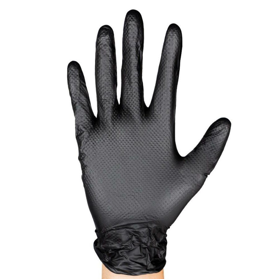 Proteccion Y Seguridad JBM | Guantes Negros Desechables De Nitrilo T:M 7,0Mil (100 Uds.) Textura Diamante