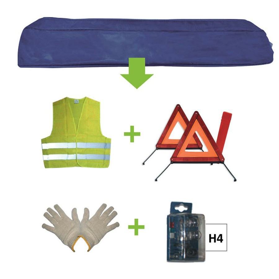 Kit Emergencia Y Seguridad JBM | Kit Emergencia Bolsa Azul + Mk H4 + Chaleco + Triang. + Guantes