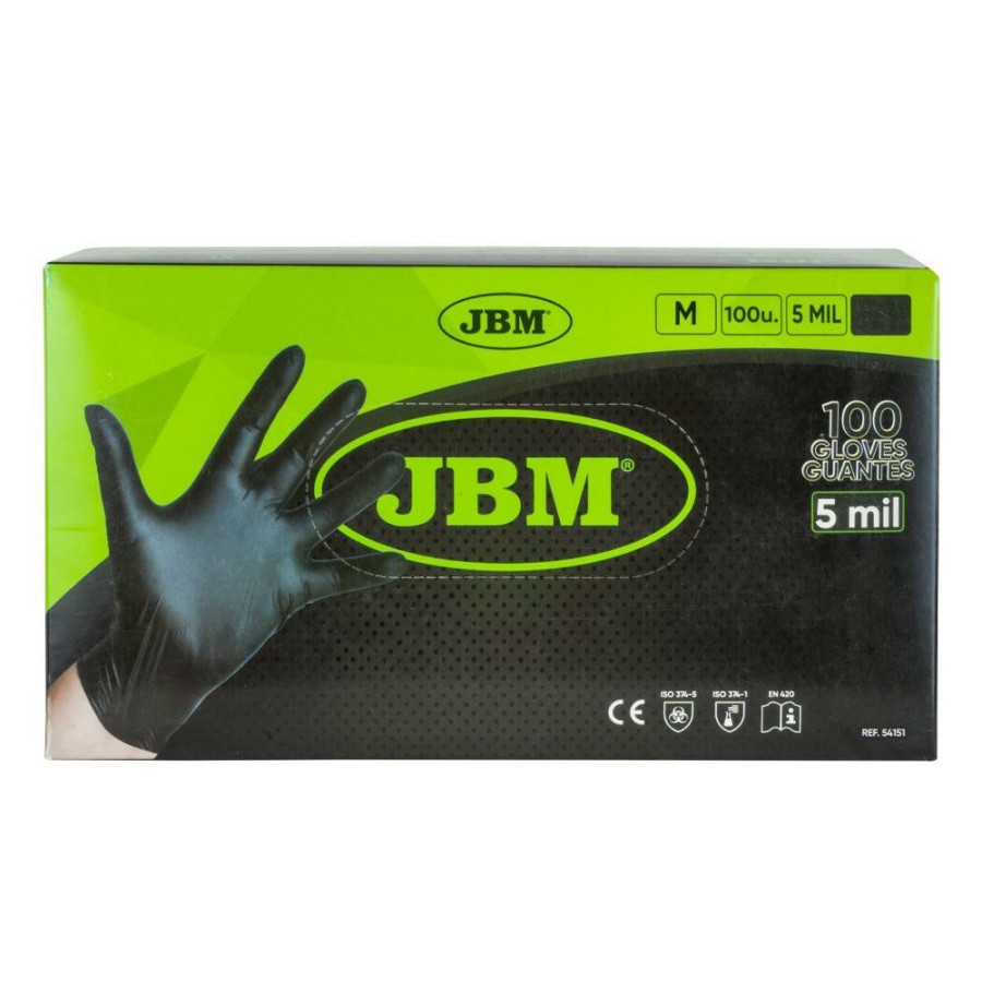 Proteccion Y Seguridad JBM | Guantes Negros Desechables De Nitrilo T:M 5Mil