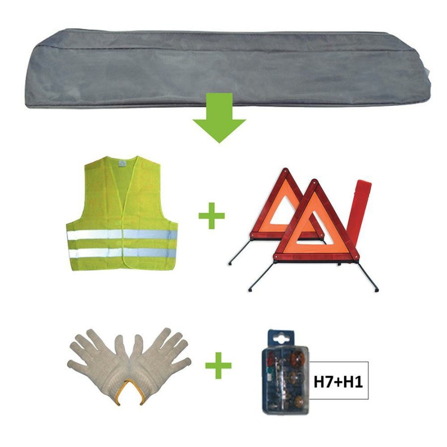 Kit Emergencia Y Seguridad JBM | Kit Emergencia Bolsa Gris + Mk H7+H1 + Chaleco + Triang. + Guantes