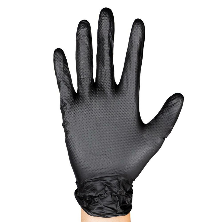 Proteccion Y Seguridad JBM | Guantes Negros Desechables De Nitrilo T:L 7,0Mil (100 Uds.) Textura Diamante