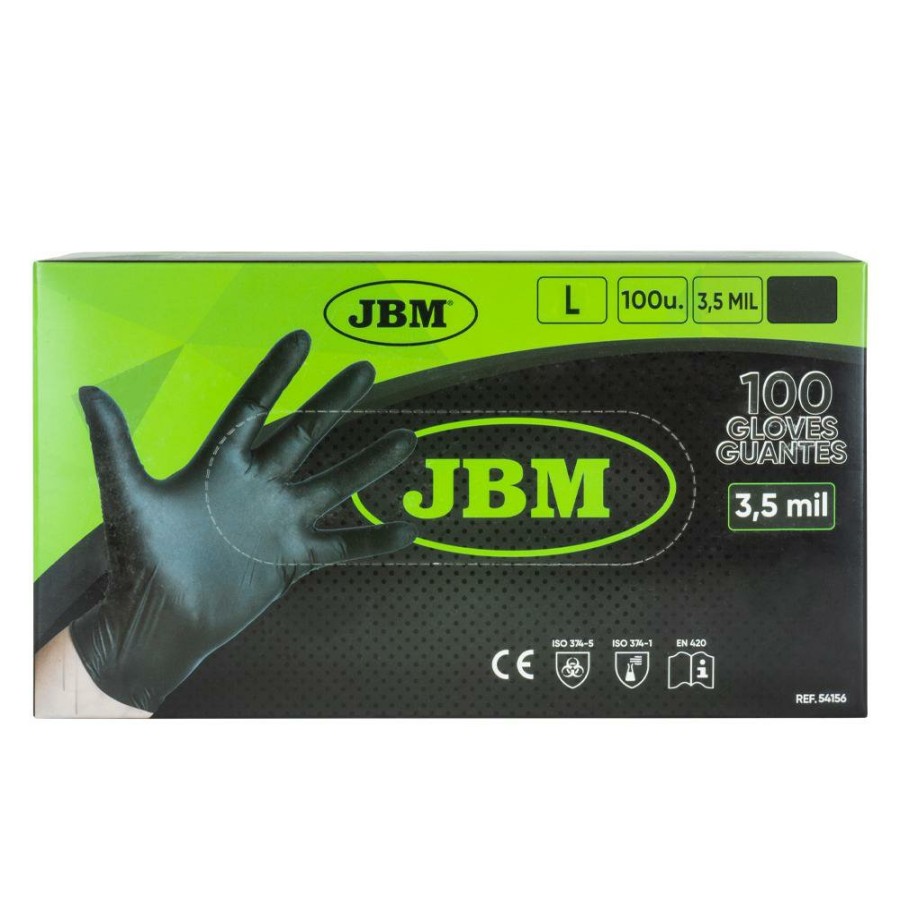 Proteccion Y Seguridad JBM | Guantes Negros Desechables De Nitrilo T:L 3,5Mil