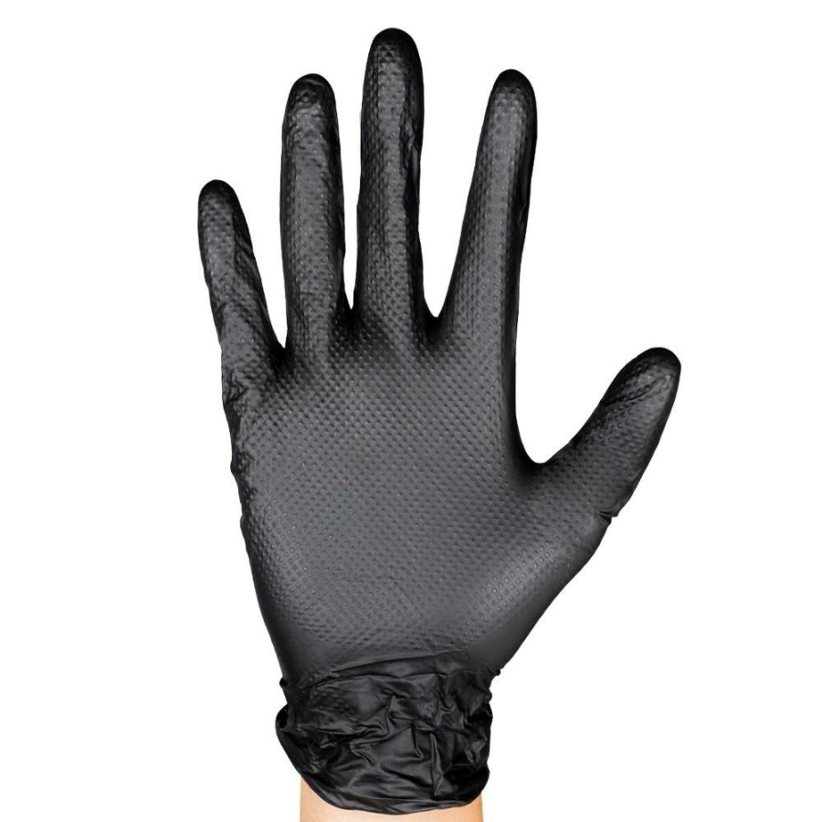 Proteccion Y Seguridad JBM | Guantes Negros Desechables De Nitrilo T:Xl 7,0Mil (90 Uds.) Textura Diamante