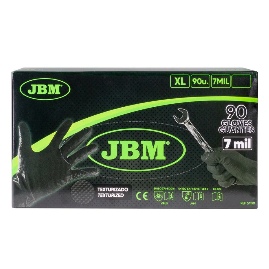 Proteccion Y Seguridad JBM | Guantes Negros Desechables De Nitrilo T:Xl 7,0Mil (90 Uds.) Textura Diamante