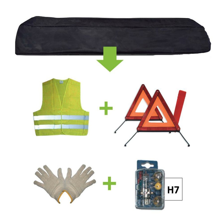 Kit Emergencia Y Seguridad JBM | Kit Emergencia Bolsa Negra + Mk H7 + Chaleco + Triang. + Guantes